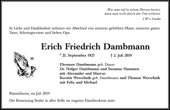 Traueranzeige von Erich Friedrich Dambmann von vrm-trauer