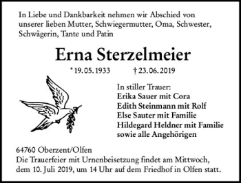 Traueranzeige von Erna Sterzelmeier von vrm-trauer