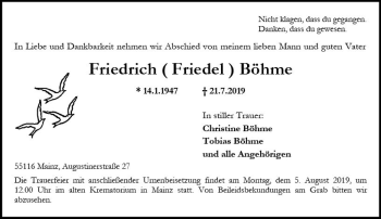 Traueranzeige von Friedrich Böhme von vrm-trauer