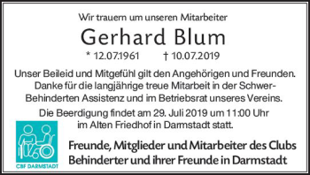 Traueranzeige von Gerhard Blum von vrm-trauer