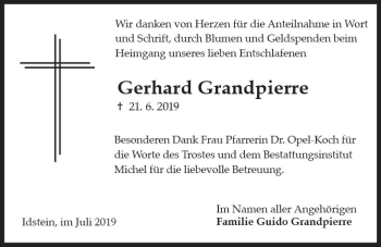 Traueranzeige von Gerhard Grandpierre von vrm-trauer