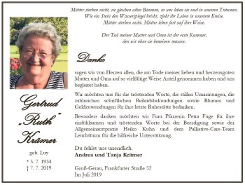 Traueranzeige von Gertrud Krämer von vrm-trauer