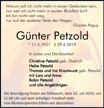 Traueranzeige von Günter Petzold von vrm-trauer
