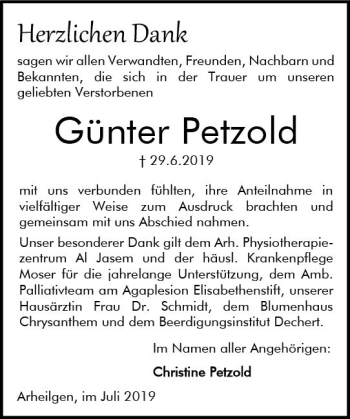 Traueranzeige von Günter Petzold von vrm-trauer