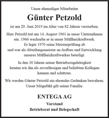 Traueranzeige von Günter Petzold von vrm-trauer