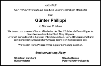 Traueranzeige von Günter Philippi von vrm-trauer