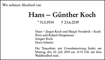 Traueranzeige von Hans-Günther Koch von vrm-trauer