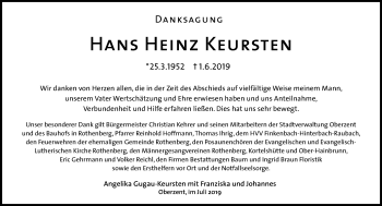 Traueranzeige von Hans Heinz Keursten von vrm-trauer