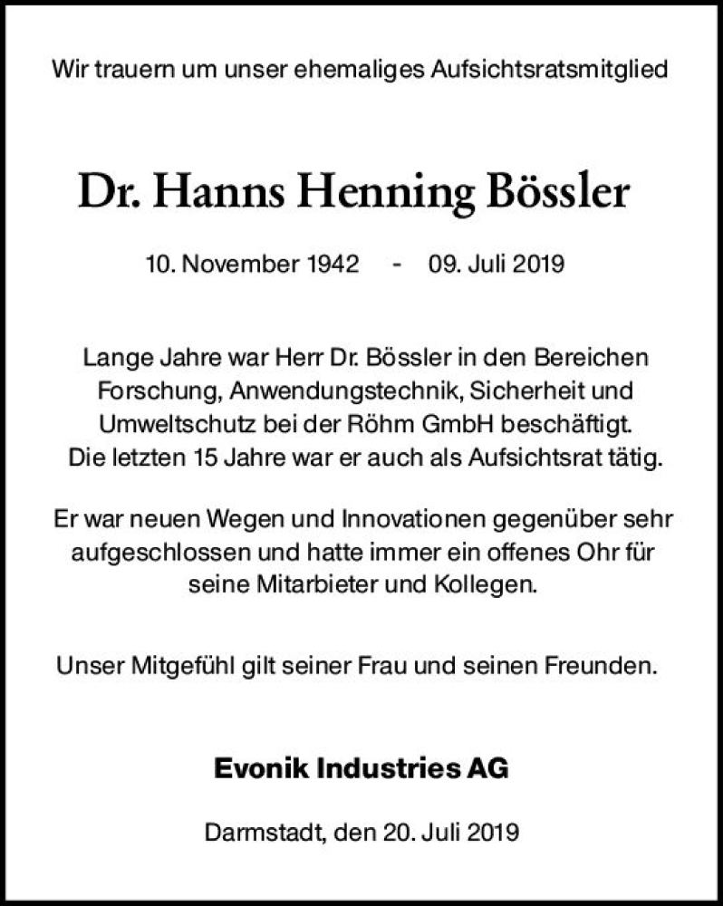  Traueranzeige für Harms Henning Bössler vom 20.07.2019 aus vrm-trauer
