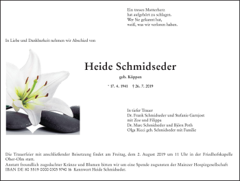 Traueranzeige von Heide Schmidseder von vrm-trauer