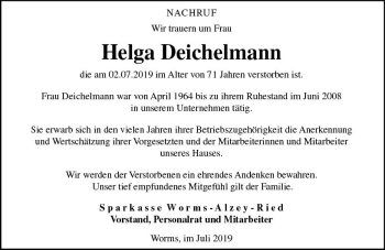 Traueranzeige von Helga Deichelmann von vrm-trauer