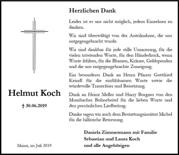 Traueranzeige von Helmut Koch von vrm-trauer