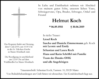 Traueranzeige von Helmut Koch von vrm-trauer