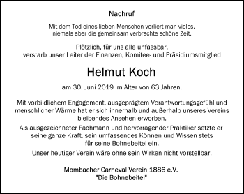 Traueranzeige von Helmut Koch von vrm-trauer