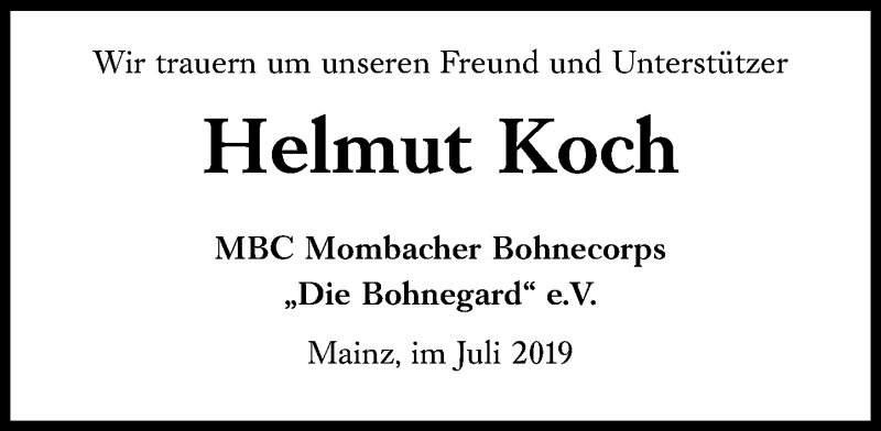  Traueranzeige für Helmut Koch vom 06.07.2019 aus vrm-trauer