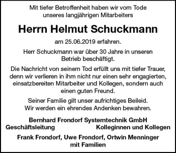 Traueranzeige von Helmut Schuckmann von vrm-trauer