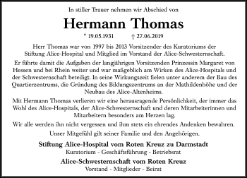 Traueranzeige von Hermann Thomas von vrm-trauer