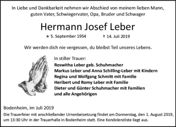 Traueranzeige von Hermann Josef Leber von vrm-trauer