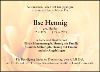 Traueranzeige von Ilse Hennig von vrm-trauer