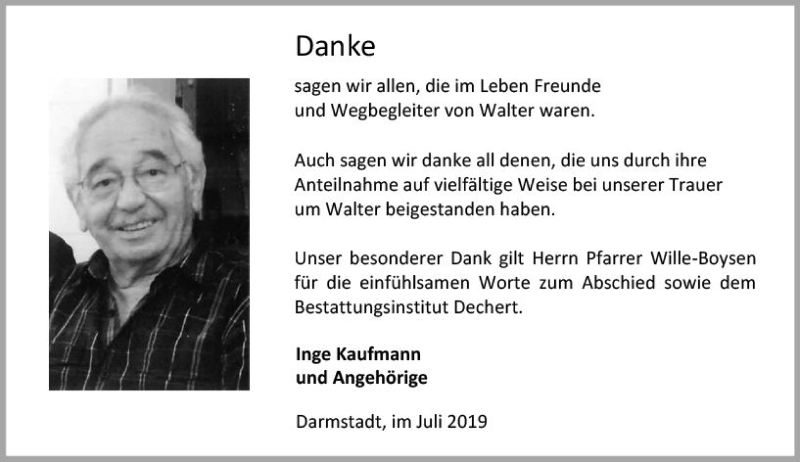  Traueranzeige für Inge Kaufmann vom 20.07.2019 aus vrm-trauer
