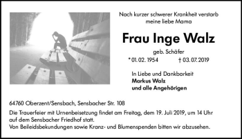 Traueranzeige von Inge Walz von vrm-trauer