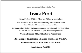 Traueranzeige von Irene Pirot von vrm-trauer