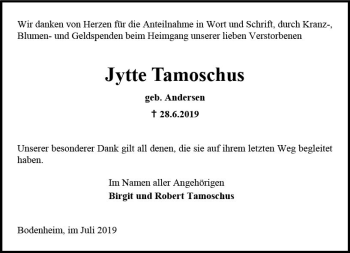 Traueranzeige von Jytte Tamoschus von vrm-trauer
