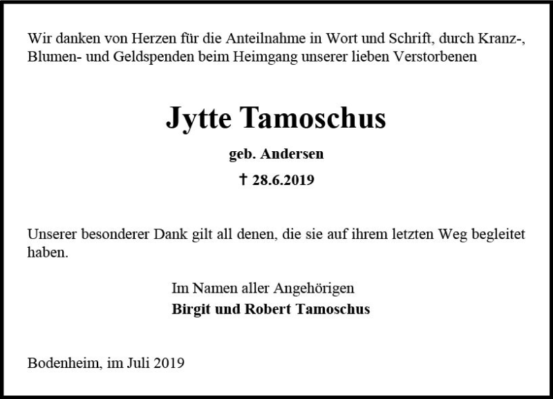  Traueranzeige für Jytte Tamoschus vom 20.07.2019 aus vrm-trauer