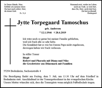 Traueranzeige von Jytte Torpegaard Tamoschus von vrm-trauer