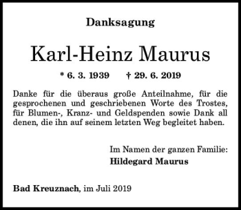 Traueranzeige von Karl-Heinz Maurus von vrm-trauer