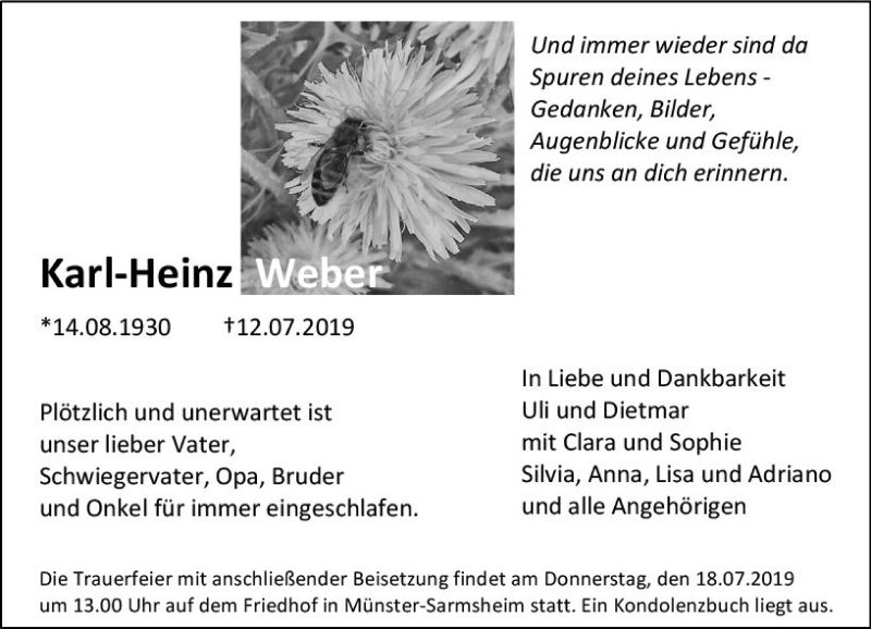 Traueranzeige für Karl-Heinz Weber vom 17.07.2019 aus vrm-trauer