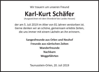 Traueranzeige von Karl-Kurt Schäfer von vrm-trauer