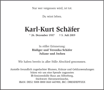 Traueranzeige von Karl-Kurt Schäfer von vrm-trauer