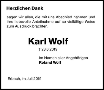 Traueranzeige von Karl Wolf von vrm-trauer