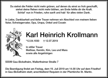 Traueranzeige von Karl Heinrich Krollmann von vrm-trauer