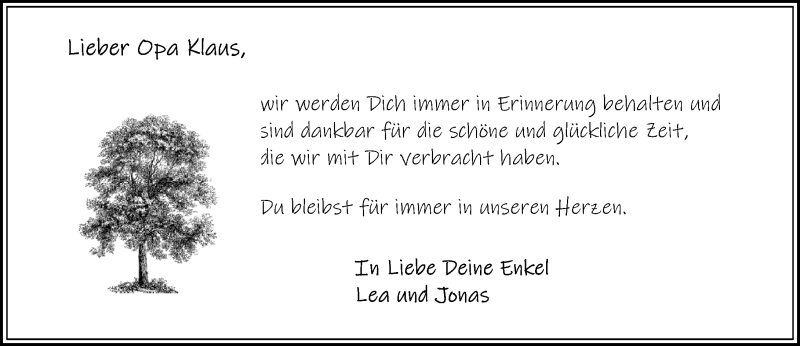  Traueranzeige für Klaus  vom 06.07.2019 aus vrm-trauer