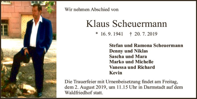  Traueranzeige für Klaus Scheuermann vom 27.07.2019 aus vrm-trauer
