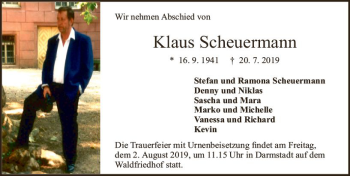 Traueranzeige von Klaus Scheuermann von vrm-trauer