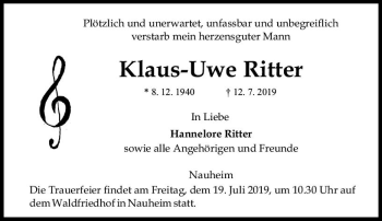 Traueranzeige von Klaus-Uwe Ritter von vrm-trauer