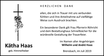 Traueranzeige von Kätha Haas von vrm-trauer