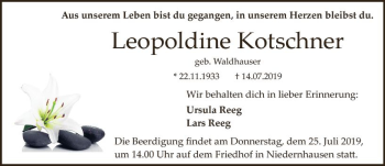 Traueranzeige von Leopoldine Kotschner von vrm-trauer