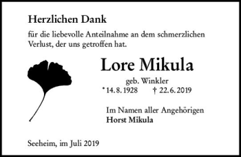 Traueranzeige von Lore Mikula von vrm-trauer