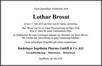 Traueranzeige von Lothar Brosat von vrm-trauer