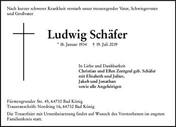 Traueranzeige von Ludwig Schäfer von vrm-trauer
