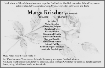 Traueranzeige von Marga Krischer von vrm-trauer