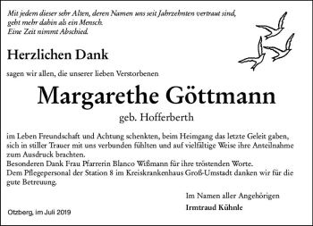 Traueranzeige von Margarethe Göttmann von vrm-trauer