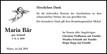 Traueranzeige von Maria Bär von vrm-trauer