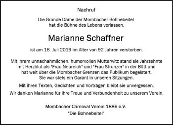 Traueranzeige von Marianne Schaffner von vrm-trauer