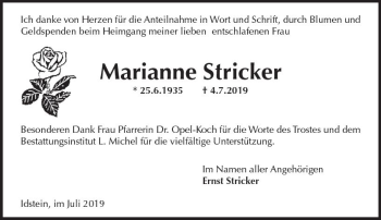 Traueranzeige von Marianne Stricker von vrm-trauer