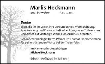 Traueranzeige von Marlis Heckmann von vrm-trauer